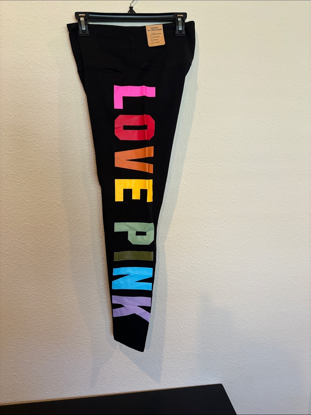 Victoria's Secret Black Leggings with Rainbow "LOVE PINK" Print